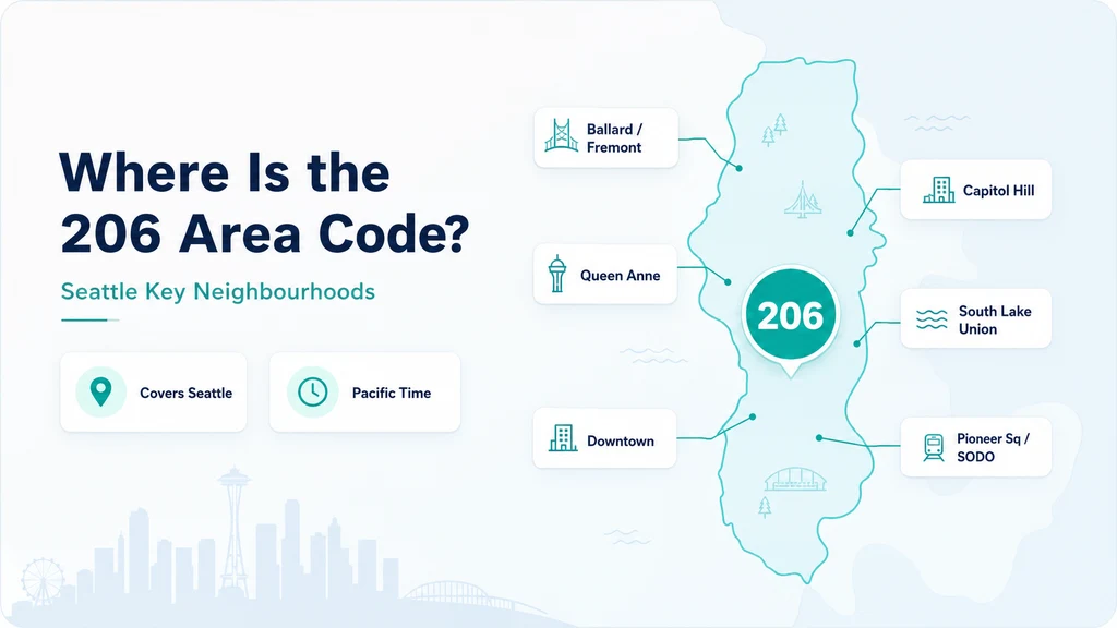 Where is the 206 area code — Seattle key neighbourhoods including Downtown, South Lake Union, Capitol Hill, Ballard and surrounding districts