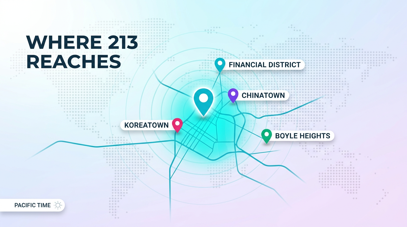 Where is the 213 area code — Downtown Los Angeles coverage map, key neighborhoods, ZIP codes, and Pacific Time Zone