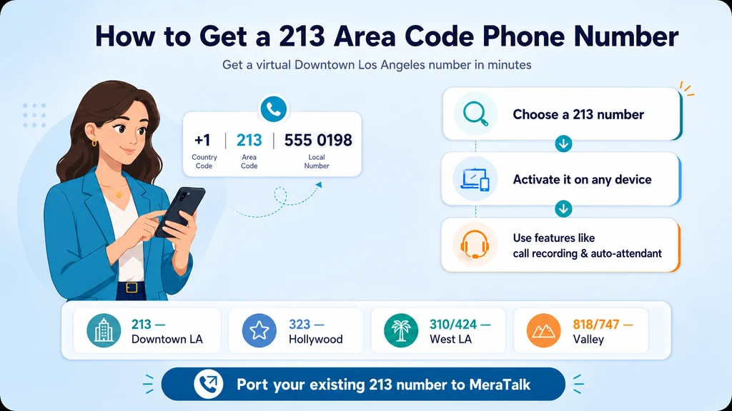 How to get a 213 area code phone number — choose, activate, and use features with 213 vs 323 area code comparison