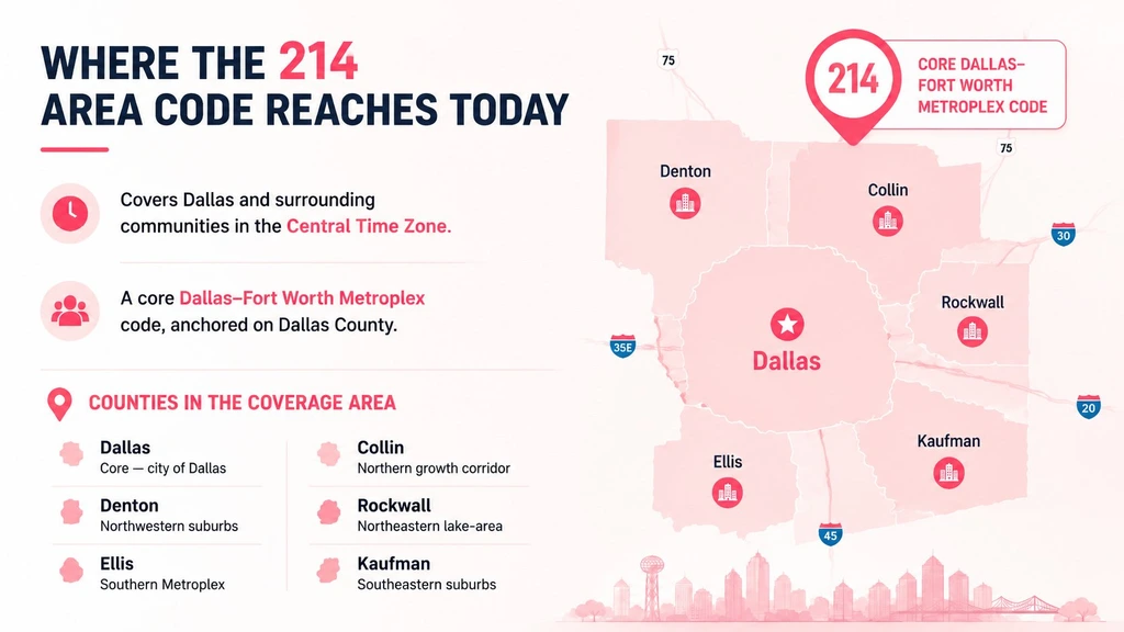 Where the 214 area code reaches today — Dallas metro cities and neighborhoods coverage