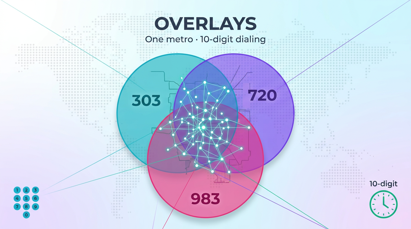 303 area code overlays and 10-digit dialing — 303 vs 720 overlay rules for the Denver metro