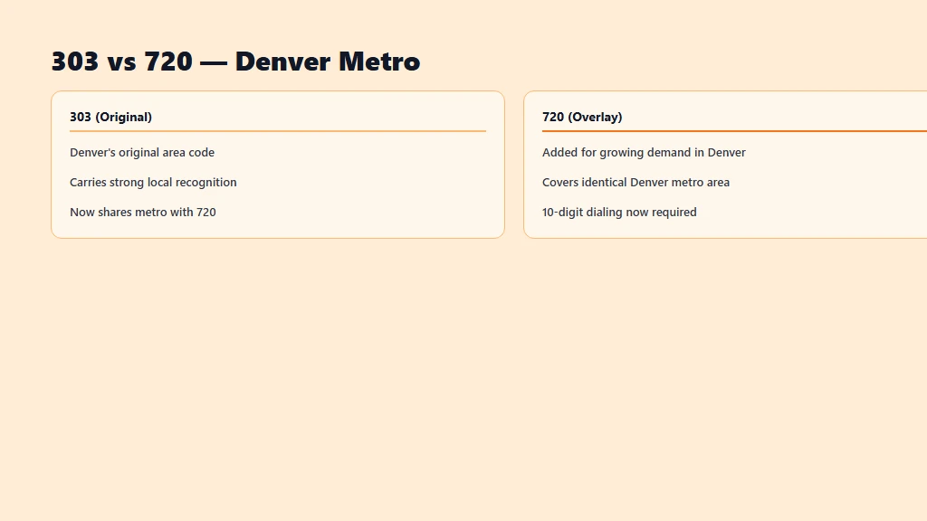 303 area code overlays and 10-digit dialing — 303 vs 720 overlay rules for the Denver metro