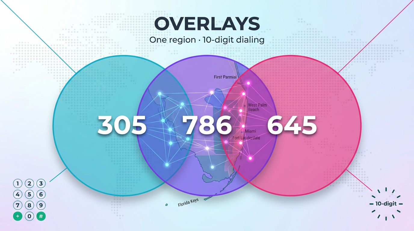 305 area code overlays — 305 original, 786 overlay and nearby South Florida codes