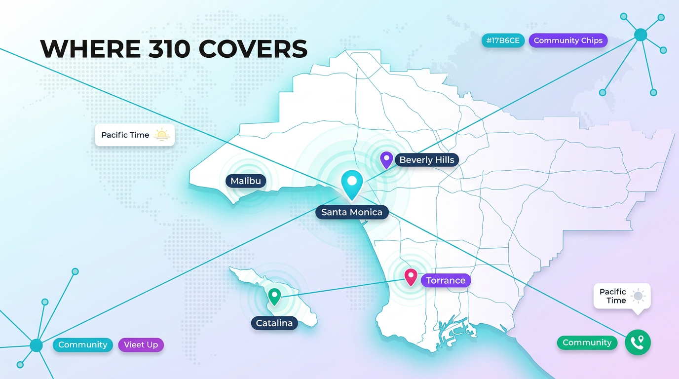 Where the 310 area code covers — Santa Monica, Beverly Hills, Culver City, Inglewood, West LA cities