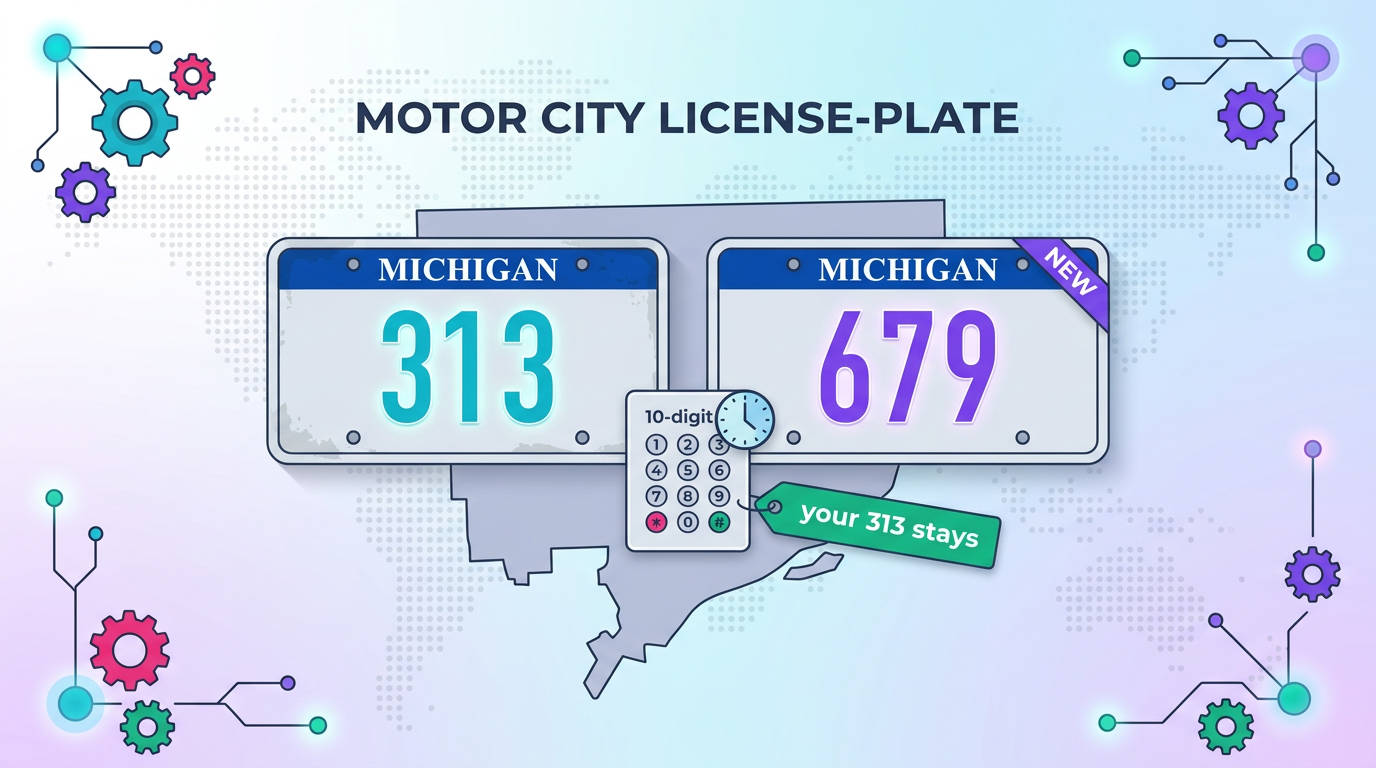 313 area code 679 overlay — same Detroit geography, two codes, dialing rules