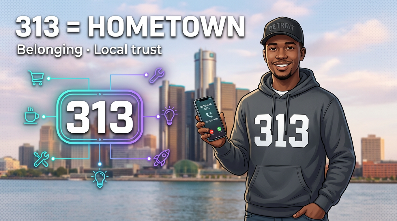313 area code Detroit hometown identity — local presence and business credibility
