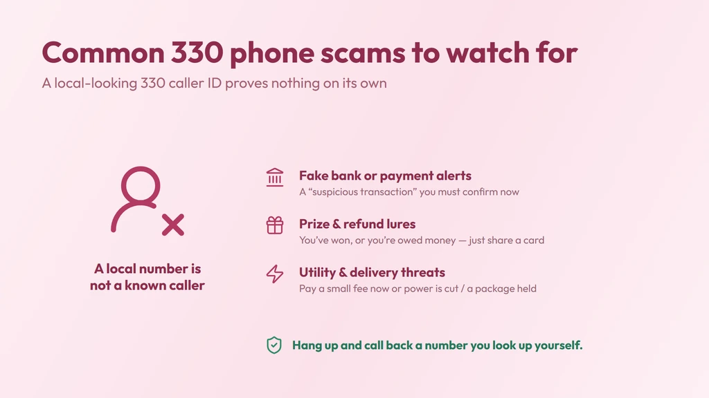 A local 330 caller ID is not proof of identity — red flags and how to verify a caller