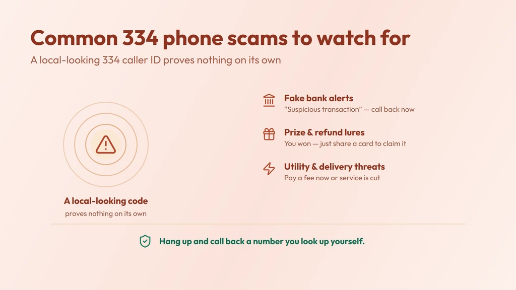 How a 334 caller ID gets spoofed — a call dialed from anywhere can show a familiar local 334 Montgomery number; verify unknown callers and never share details under pressure