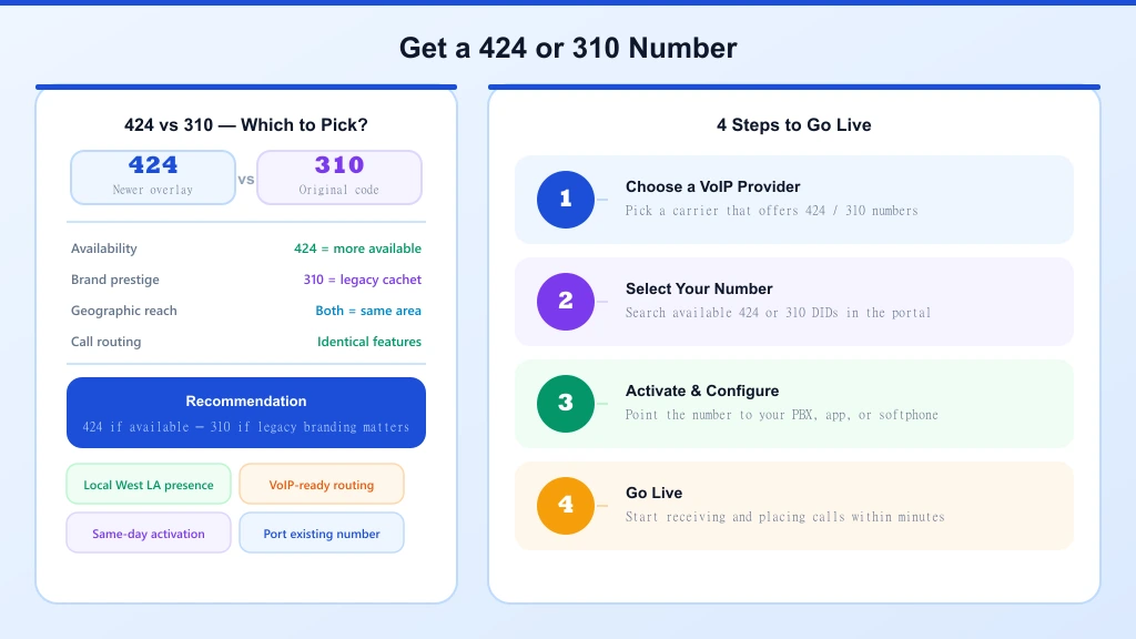 How to get a 424 or 310 number — 424 vs 310 comparison and 4-step activation guide