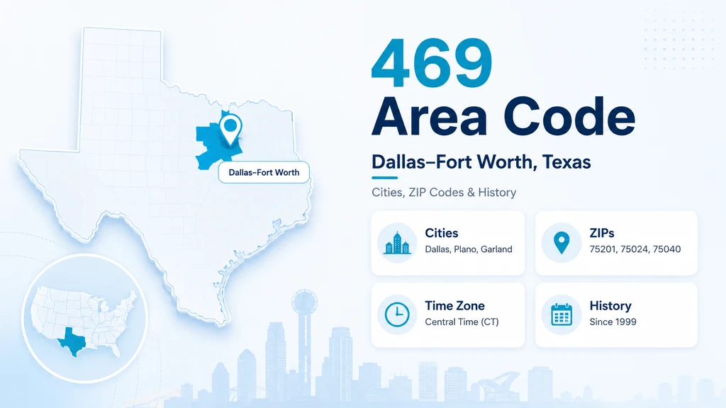 469 Area Code: Dallas–Fort Worth, Texas — Cities, ZIP Codes & History banner