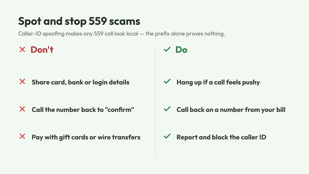 Spot and stop 559 scams — do and don't guide for spoofed local calls