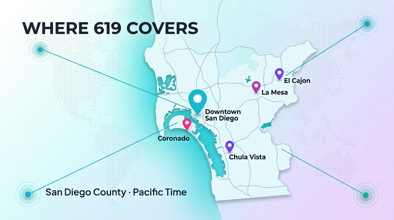 Where the 619 area code covers — San Diego, Chula Vista, El Cajon and South Bay cities