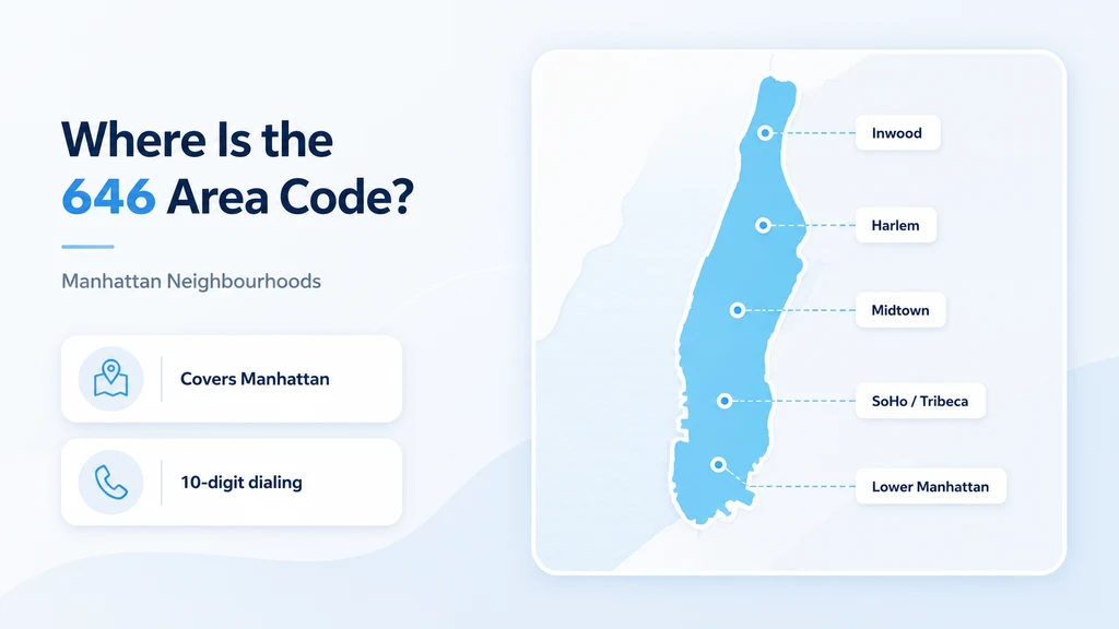 Where is the 646 area code — Manhattan neighbourhoods from Financial District to Inwood, all streets and ZIP codes