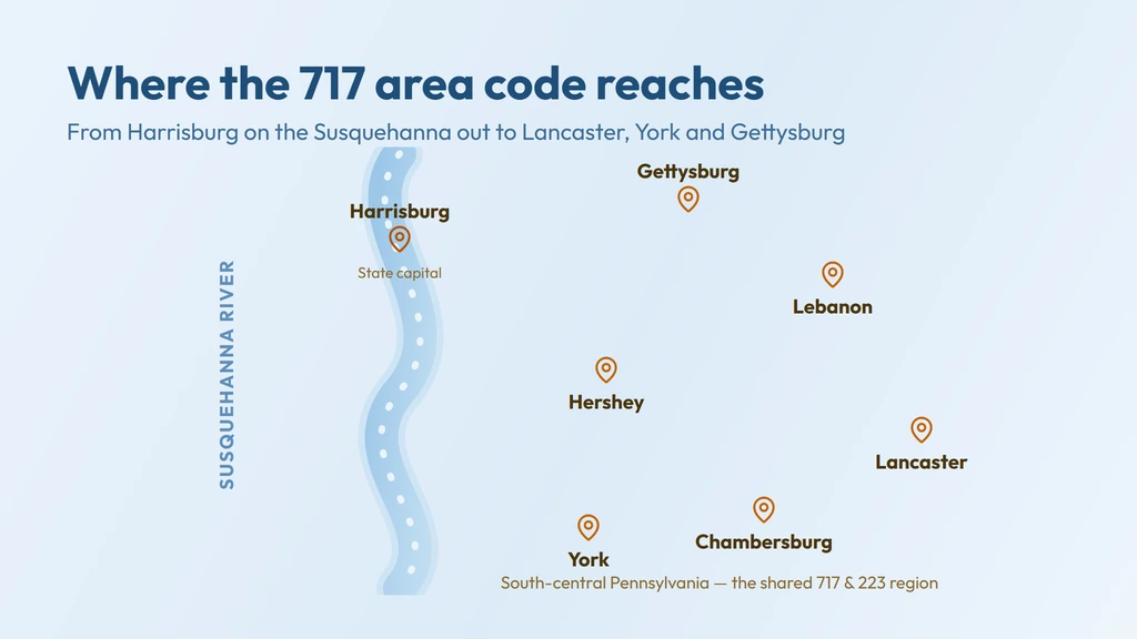 717 coverage — south-central Pennsylvania along the Susquehanna River, from Harrisburg and Lancaster to York, Hershey and Gettysburg