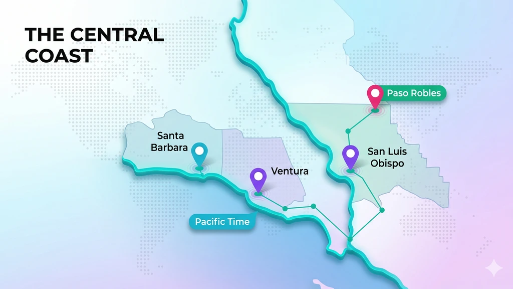 805 area code in Central California — Ventura County, Santa Barbara County, San Luis Obispo County with ZIP codes and Pacific Time Zone information