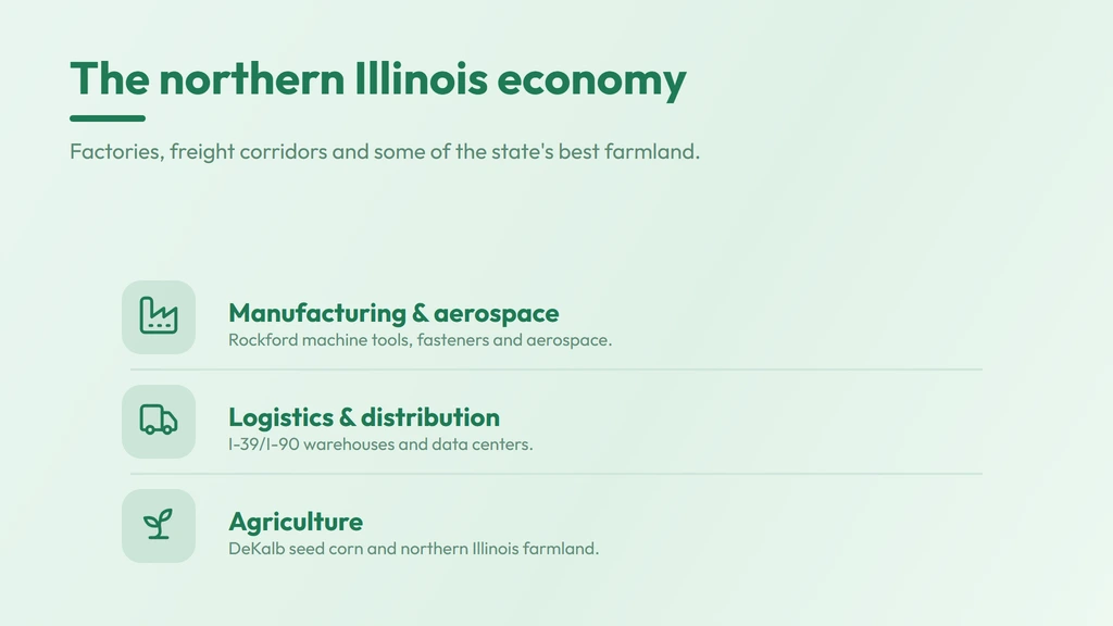 Northern Illinois economy on 815 — manufacturing and aerospace, logistics and distribution, and agriculture