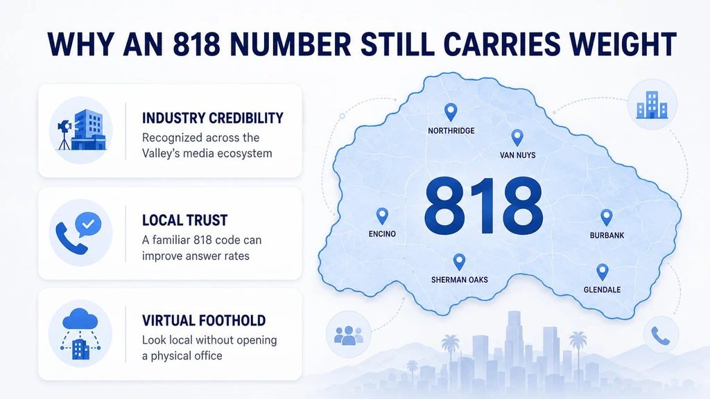 Why an 818 number carries weight — industry credibility, local trust, virtual foothold; cities Northridge, Van Nuys, Burbank, Glendale, Encino, Sherman Oaks