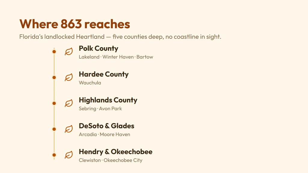 863 coverage across Florida's inland Heartland — Polk County's Lakeland, Winter Haven, Bartow, Lake Wales and Haines City, Highlands County's Sebring and Avon Park, and the southern Heartland towns of Arcadia, Clewiston and Okeechobee City