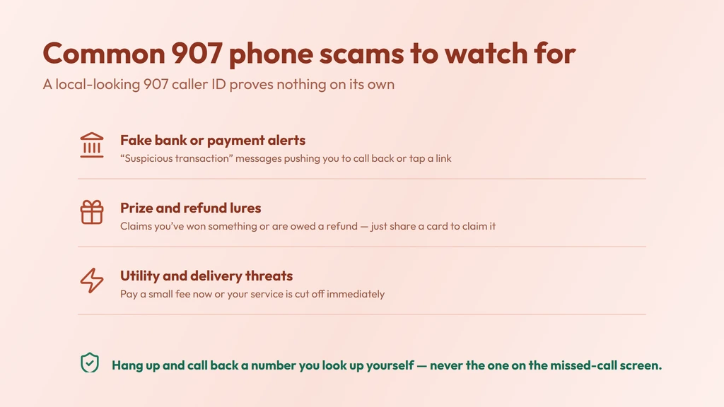 How a 907 caller ID gets spoofed — a call dialed from anywhere can show a familiar local 907 Alaska number; verify unknown callers and never share details under pressure