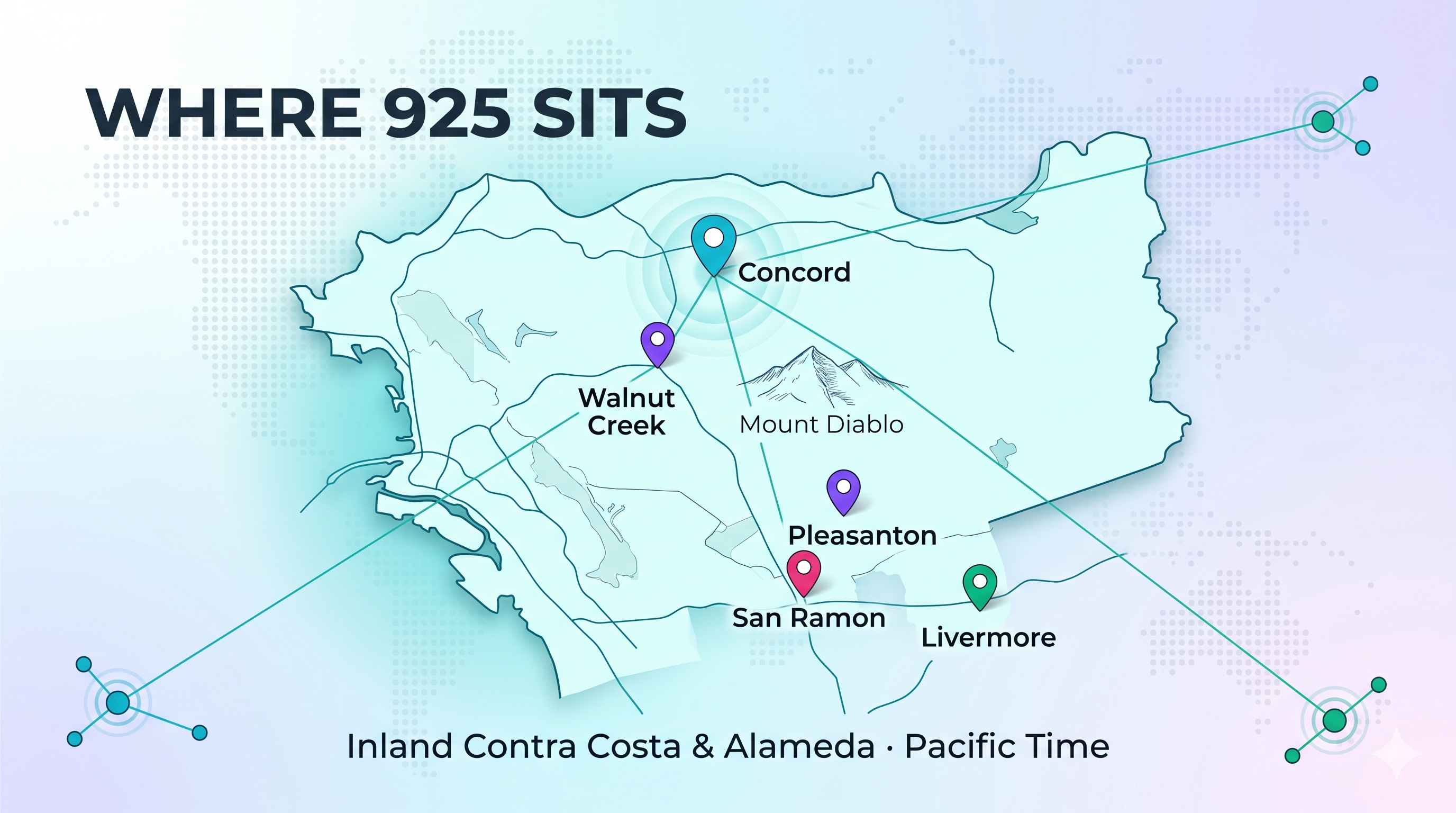 925 area code East Bay cities — Contra Costa and Tri-Valley regions with city cards
