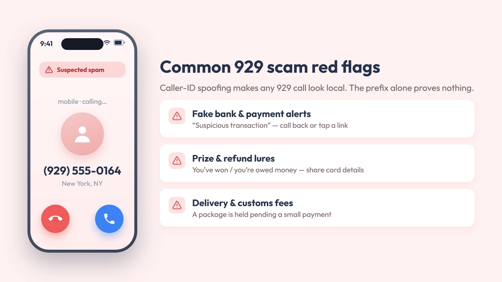Common 929 phone scam red flags — spoofed bank alerts, prize lures and delivery-fee texts
