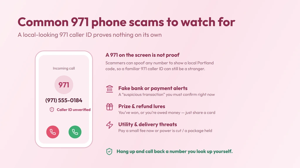 A local-looking 971 caller ID can be spoofed — verify unknown callers and never share details under pressure
