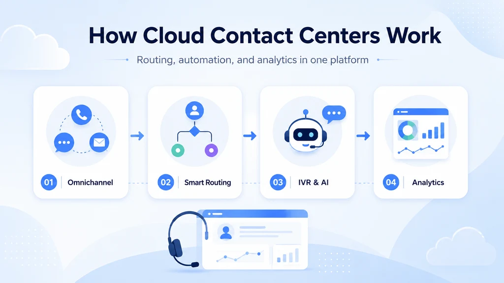 Key features of cloud contact centers — omnichannel support, IVR, skills-based routing, analytics and AI